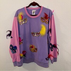 Mardi Gras Mask Feather Sweatshirt by Queen of Sparkles.